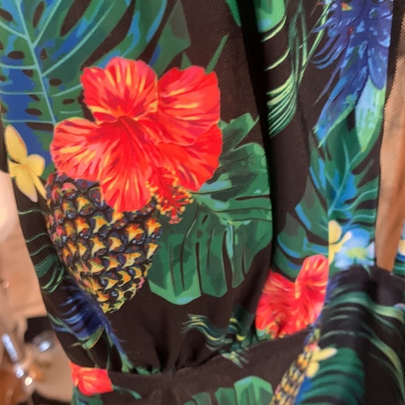 Floral One Piece Mesh Shirred Waistline Pleated Hem Swimsuit Skirt size XXL - Picture 12 of 15